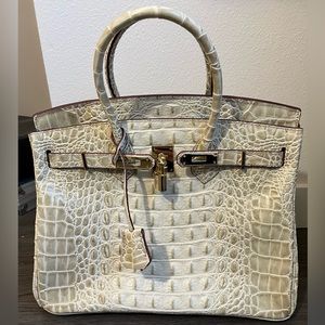 Himalaya Style Leather Top Handle Crossbody Handbag